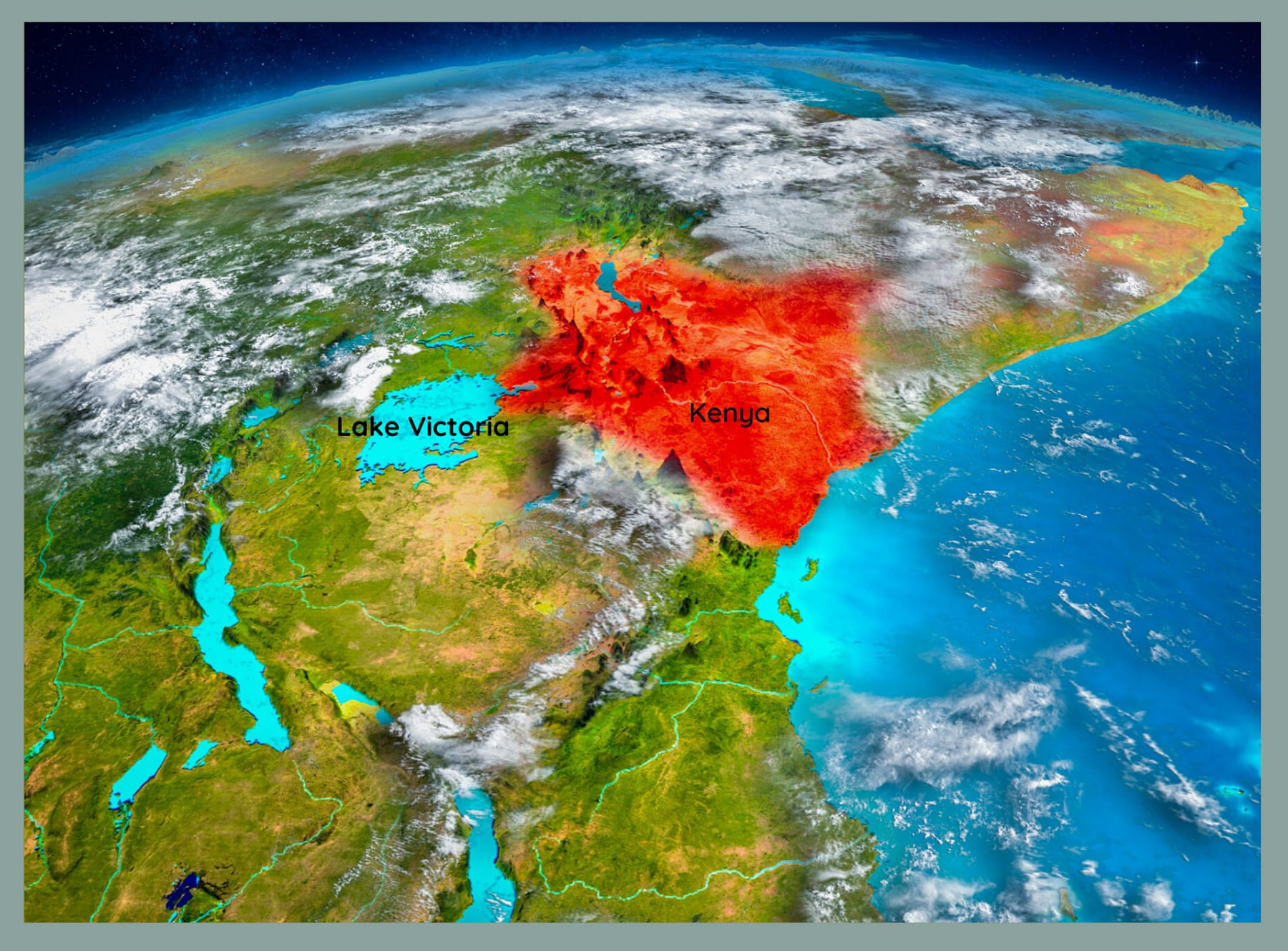 The size of Lake Victoria can be appreciated by viewing it from space.